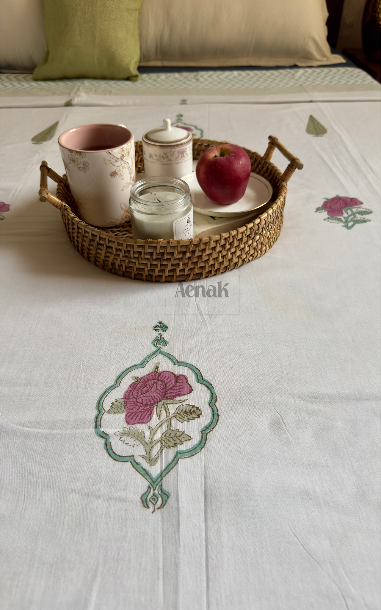 Purple Rose Handblock Printed Mulmul Cotton Reversible Dohar
