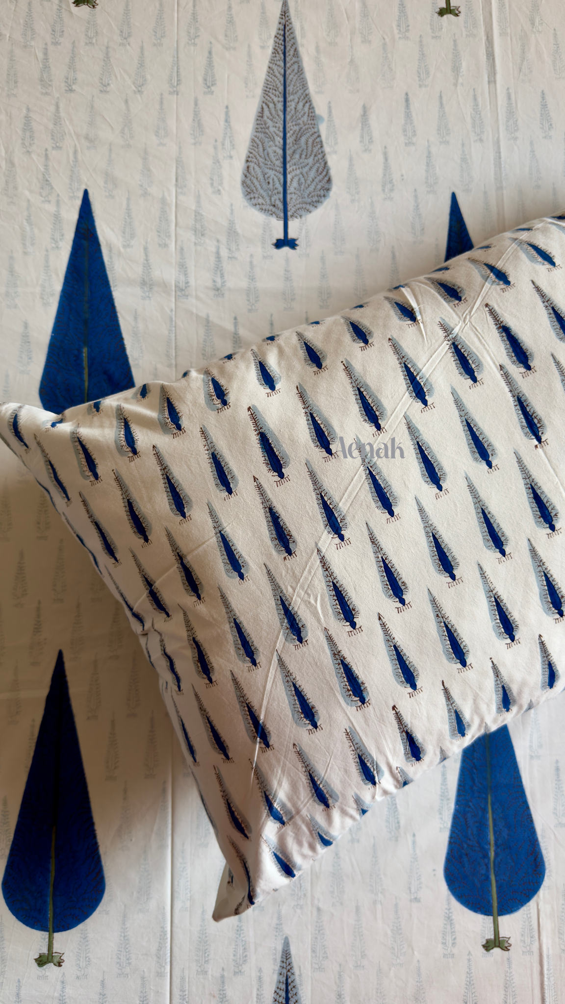 Blue Cypress Handblock Printed Premium Cotton Fitted Bedsheet Set