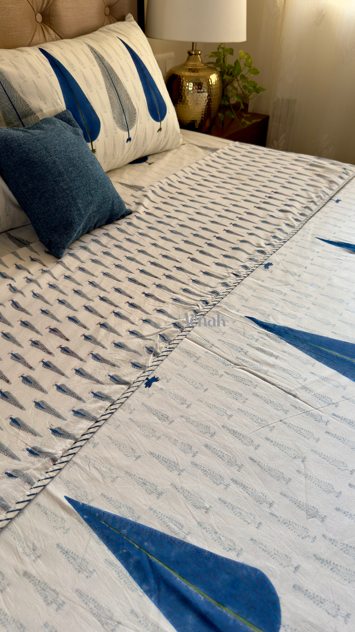 Blue Cypress Handblock Bedsheet + Dohar Combo