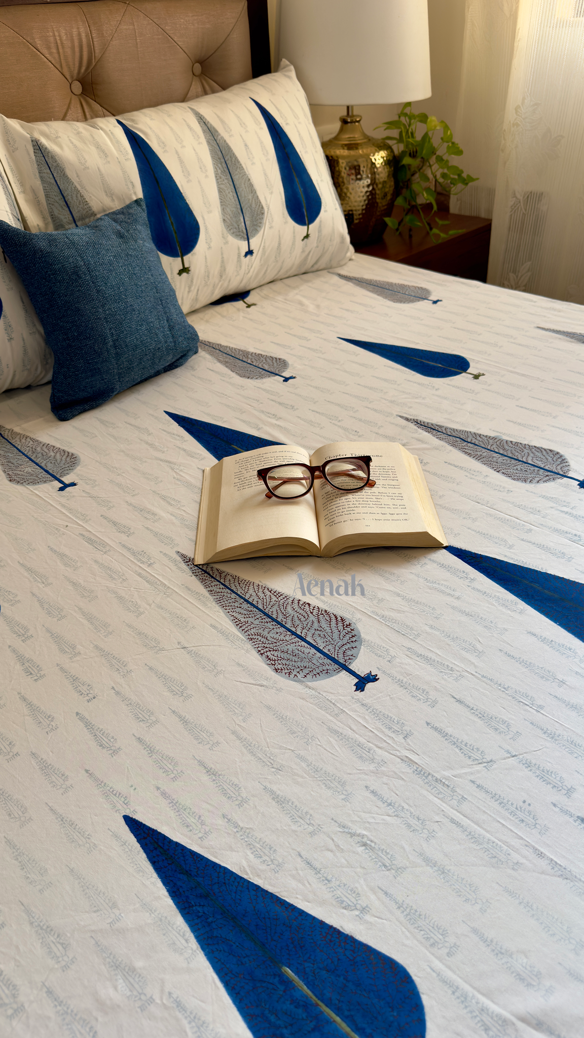 Blue Cypress Handblock Printed Premium Cotton Bedsheet