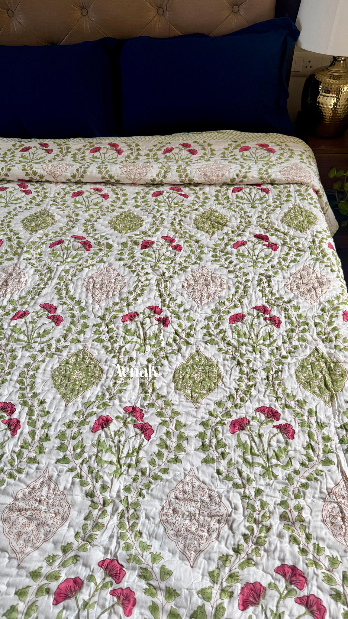 Red Poppy Handblock Bedsheet + Quilt Combo
