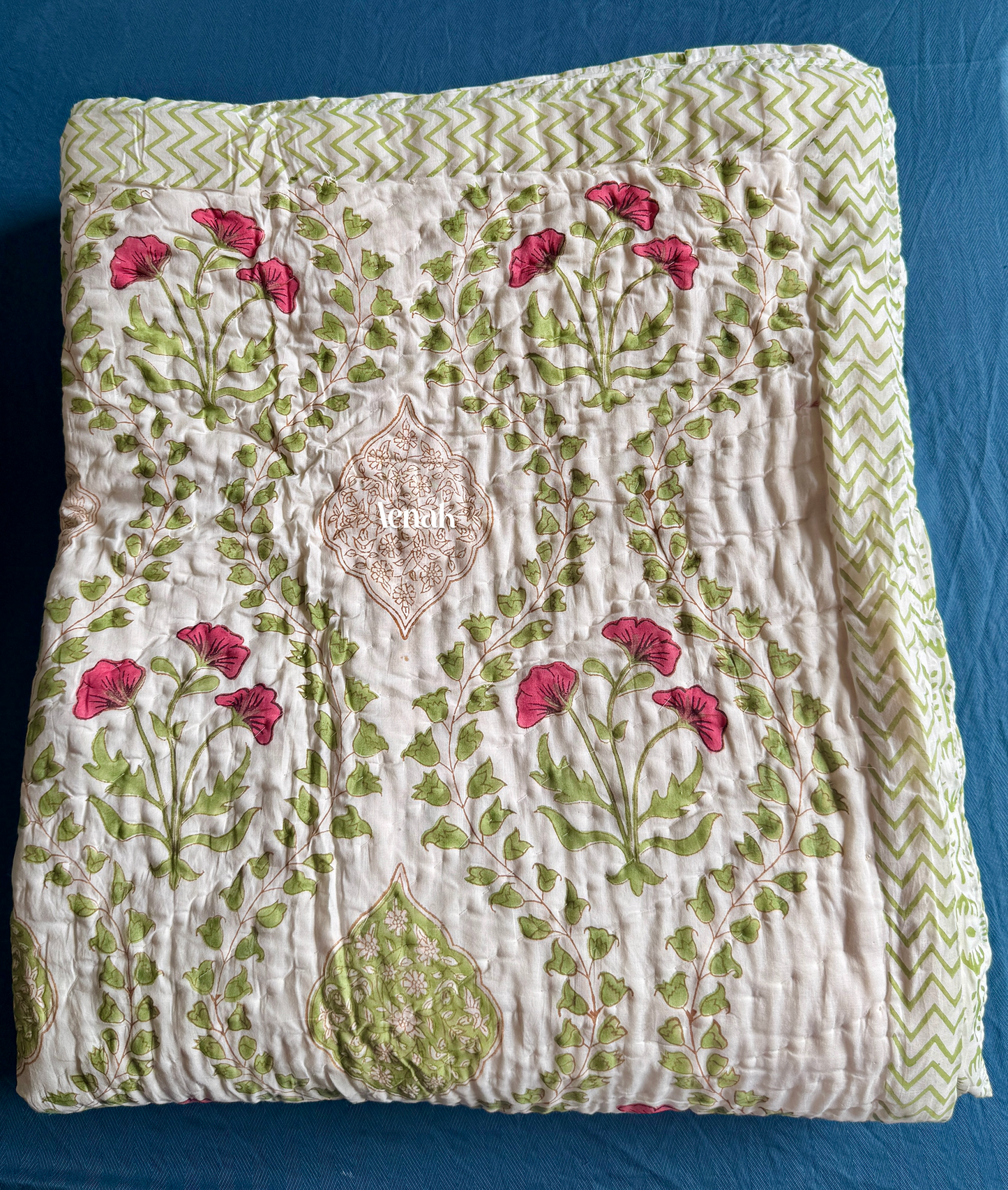 Red Poppy Handblock Reversible Mulmul Cotton Quilt