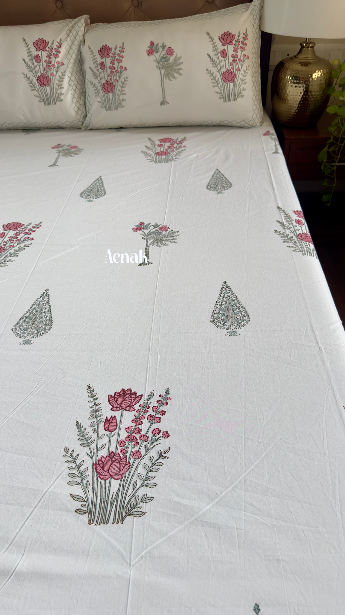 Green Ashoka Handblock Printed Premium Cotton Bedsheet