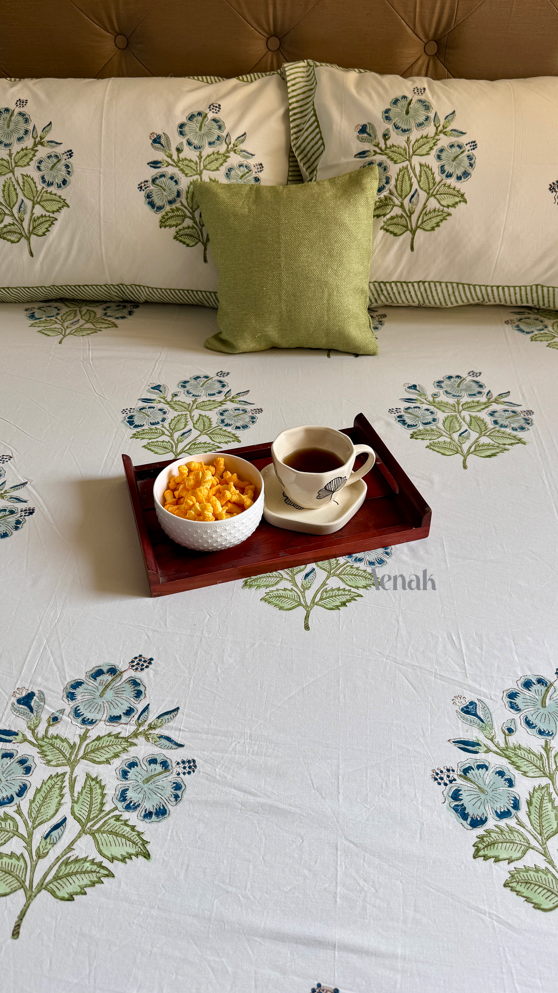 Blue Hibiscus Handblock Printed Premium Cotton Bedsheet