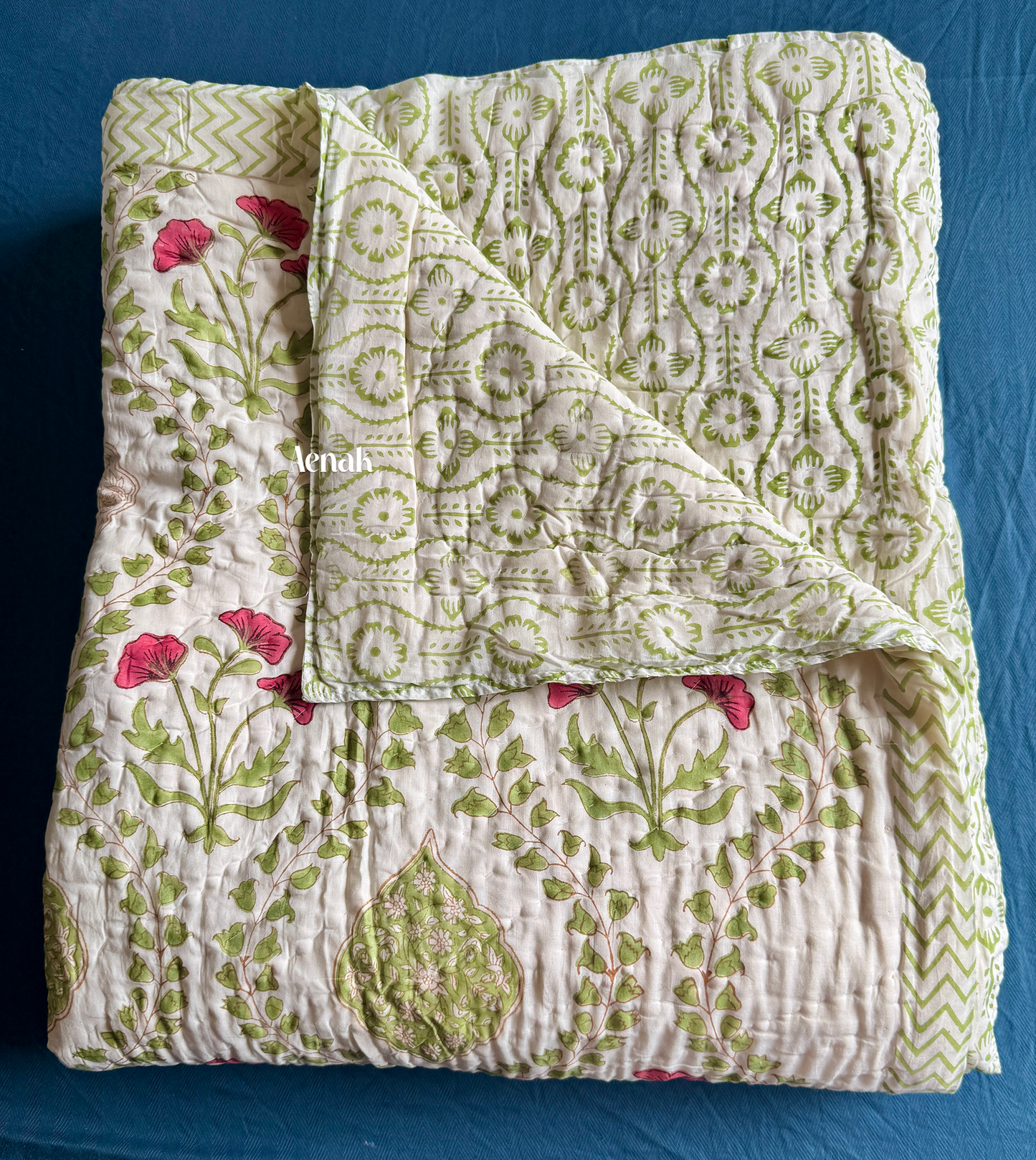 Red Poppy Handblock Bedsheet + Quilt Combo Set