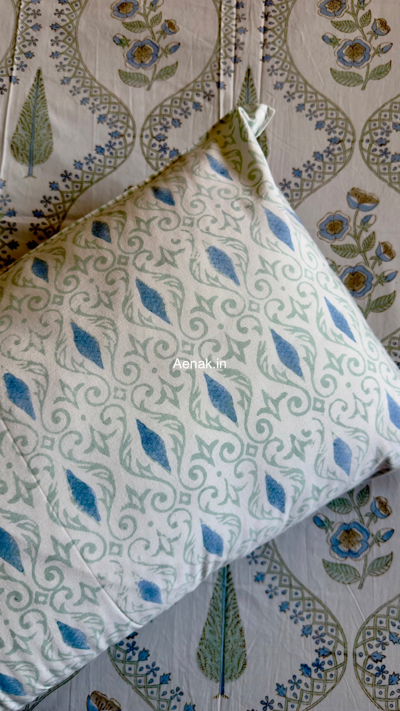 Blue Periwinkle Jaal Handblock Premium Cotton Bedsheet Set