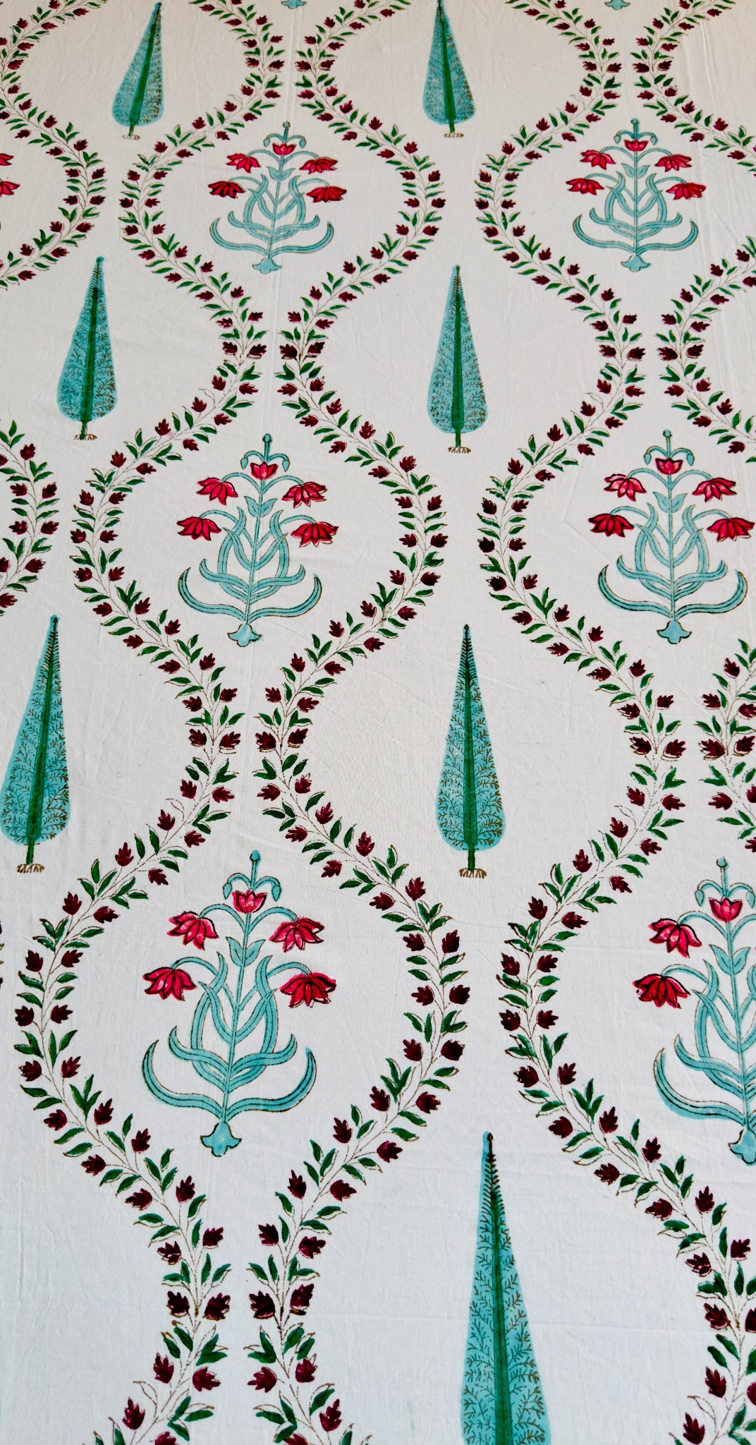 Teal Green Cypress Handblock Printed Premium Cotton Bedsheet