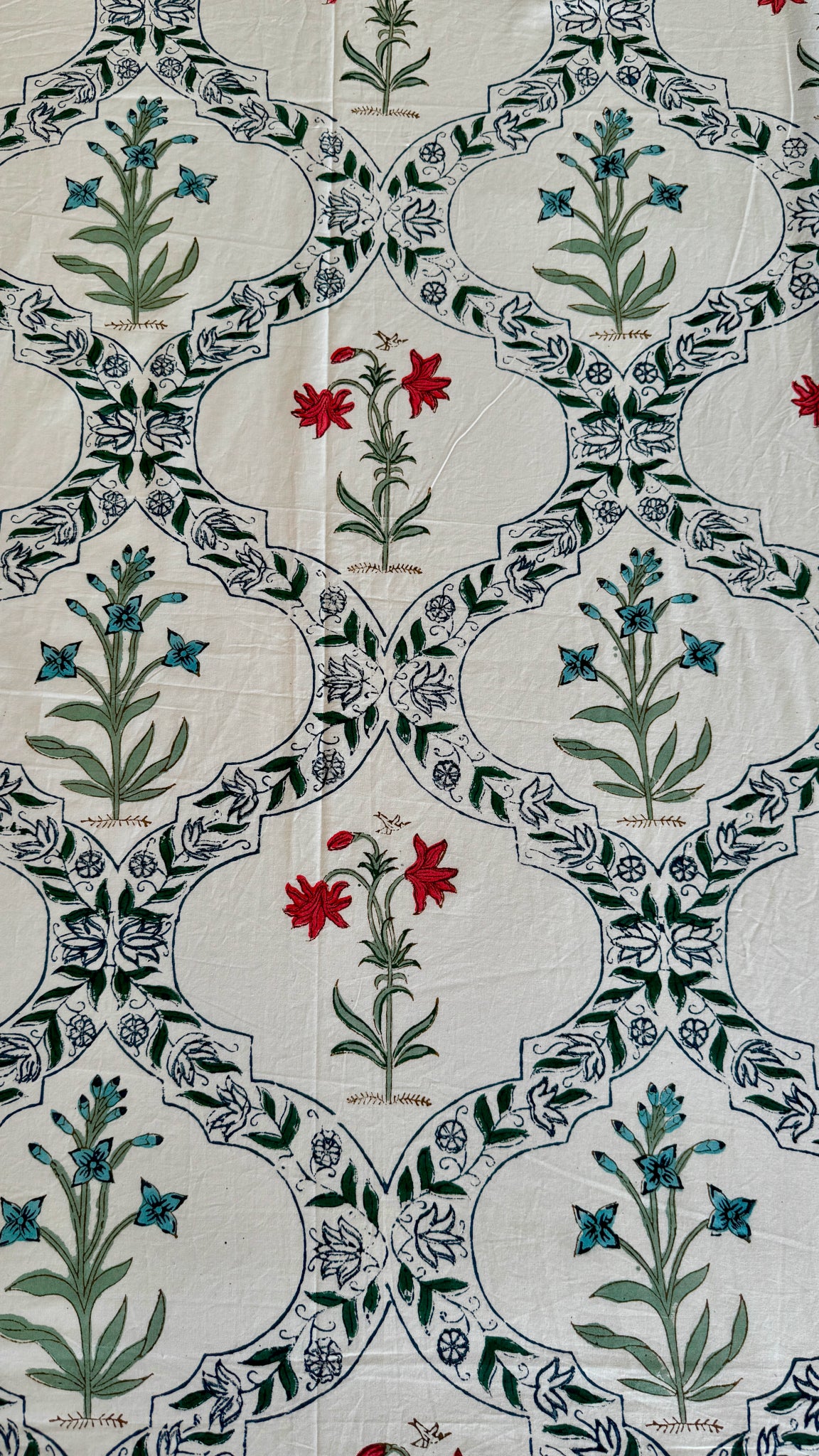 Red & Blue Jaal Handblock Bedsheet + Comforter Bedcover Combo Set