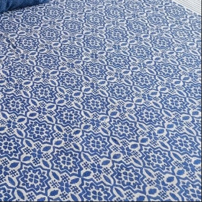 Green and blue 300 TC premium cotton bedsheet with handblock prints by Aenak