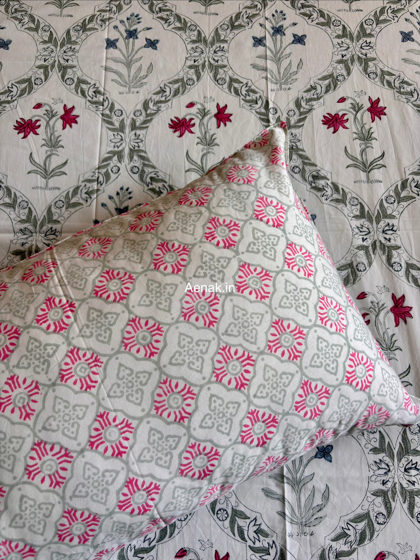 Blue green pink premium cotton bedsheet for fresh bedroom styling by Aenak