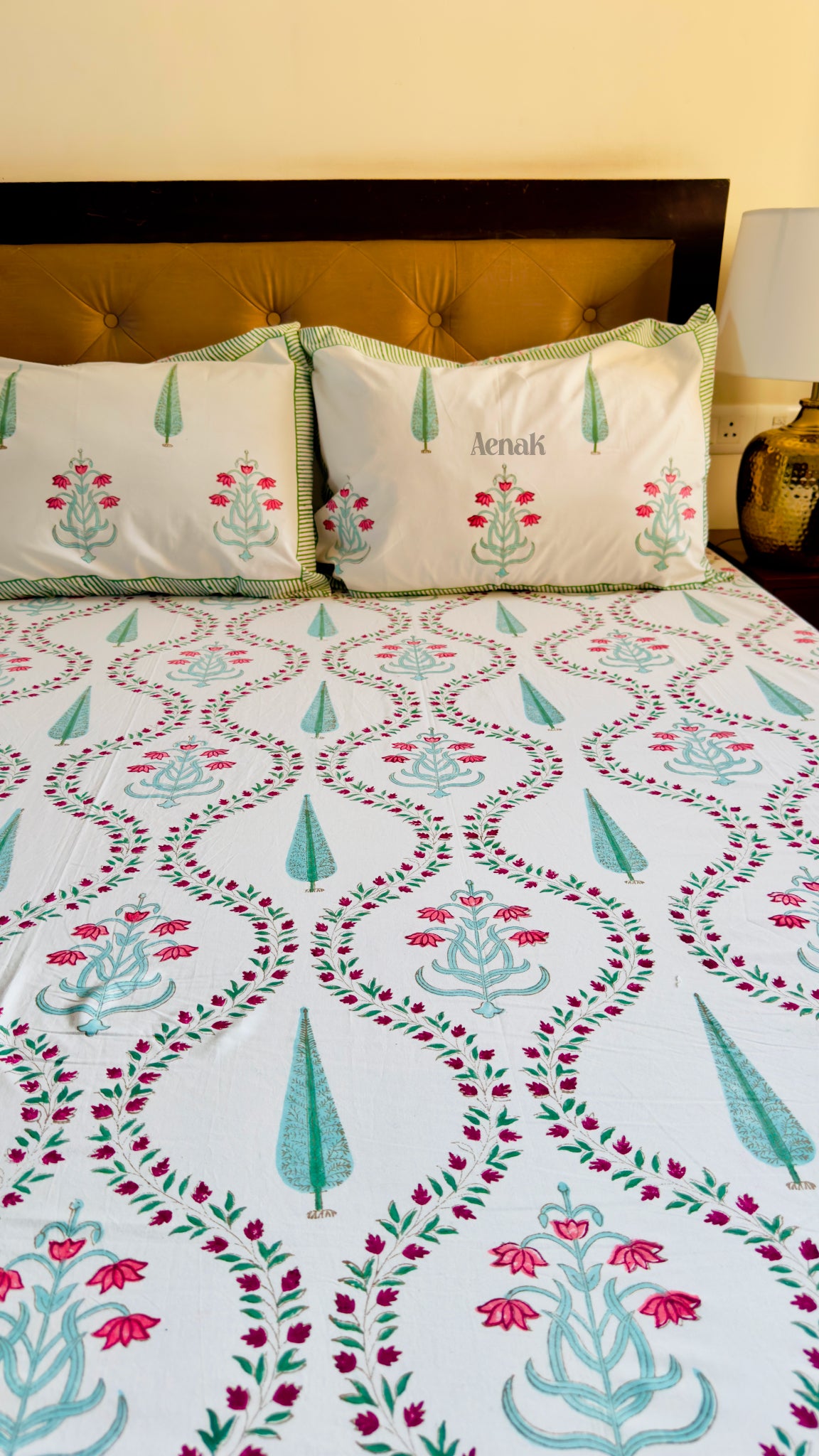Teal Green Jaal Handblock Bedsheet + Dohar Combo