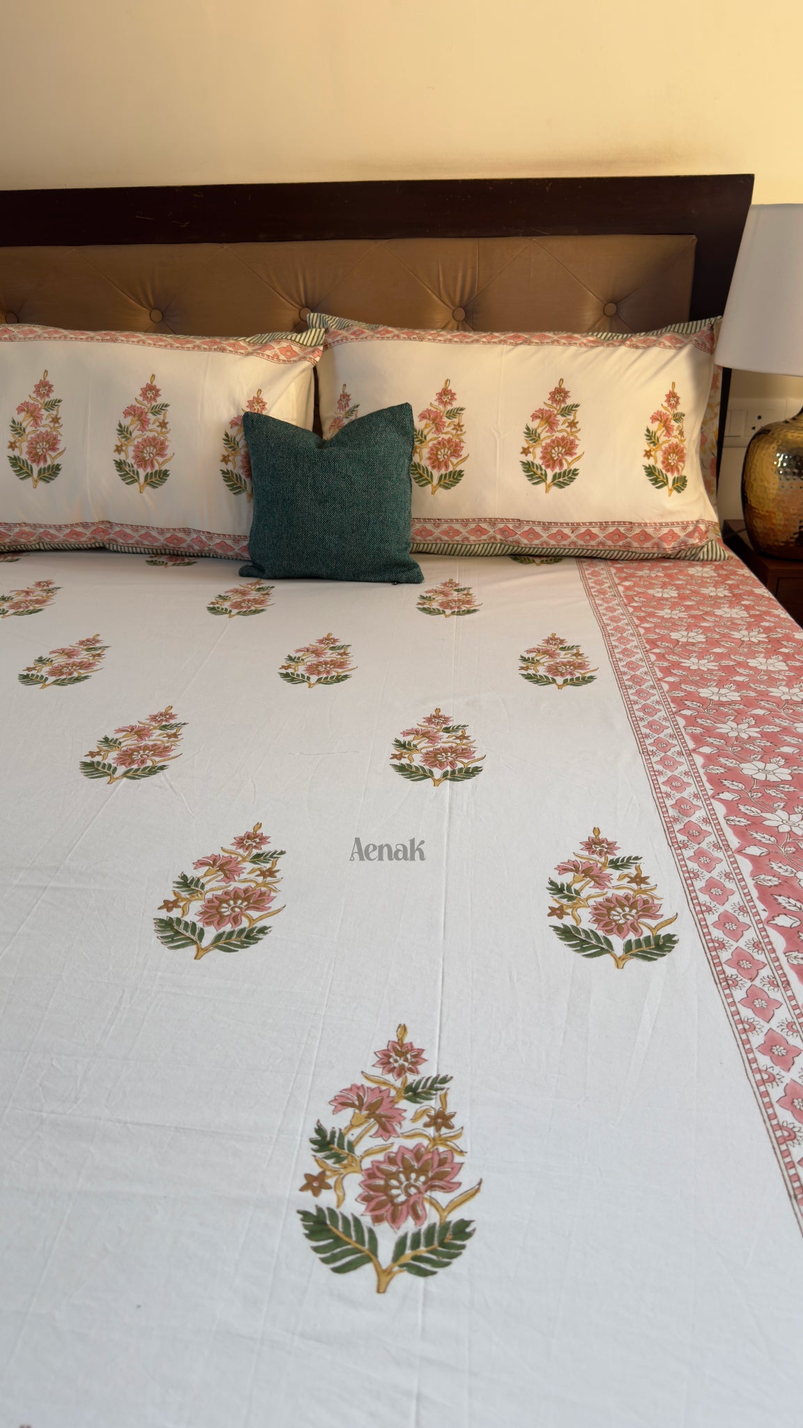 Pink Dahlia Handblock Printed Premium Cotton Bedsheet