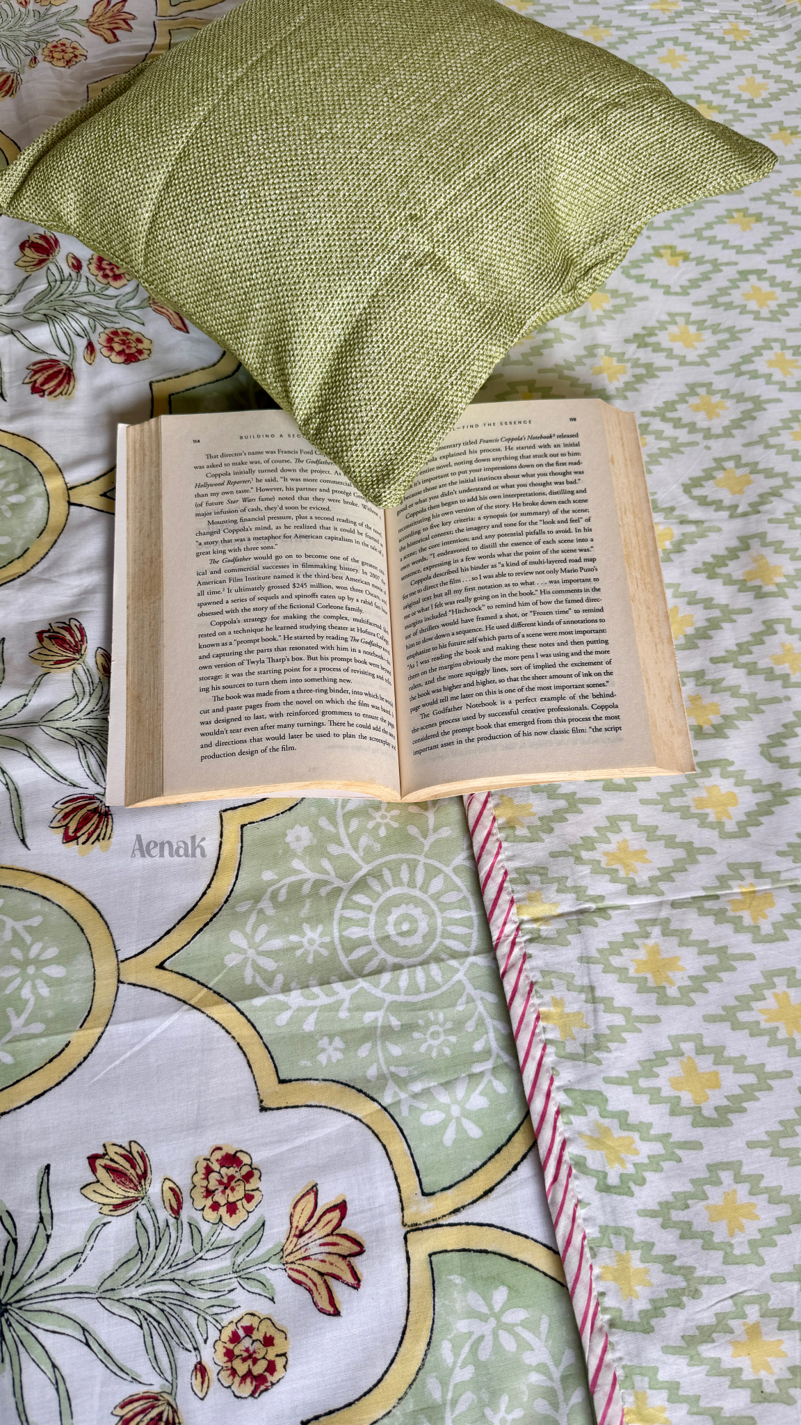 Mint Green & Yellow Handblock Bedsheet + Dohar Combo