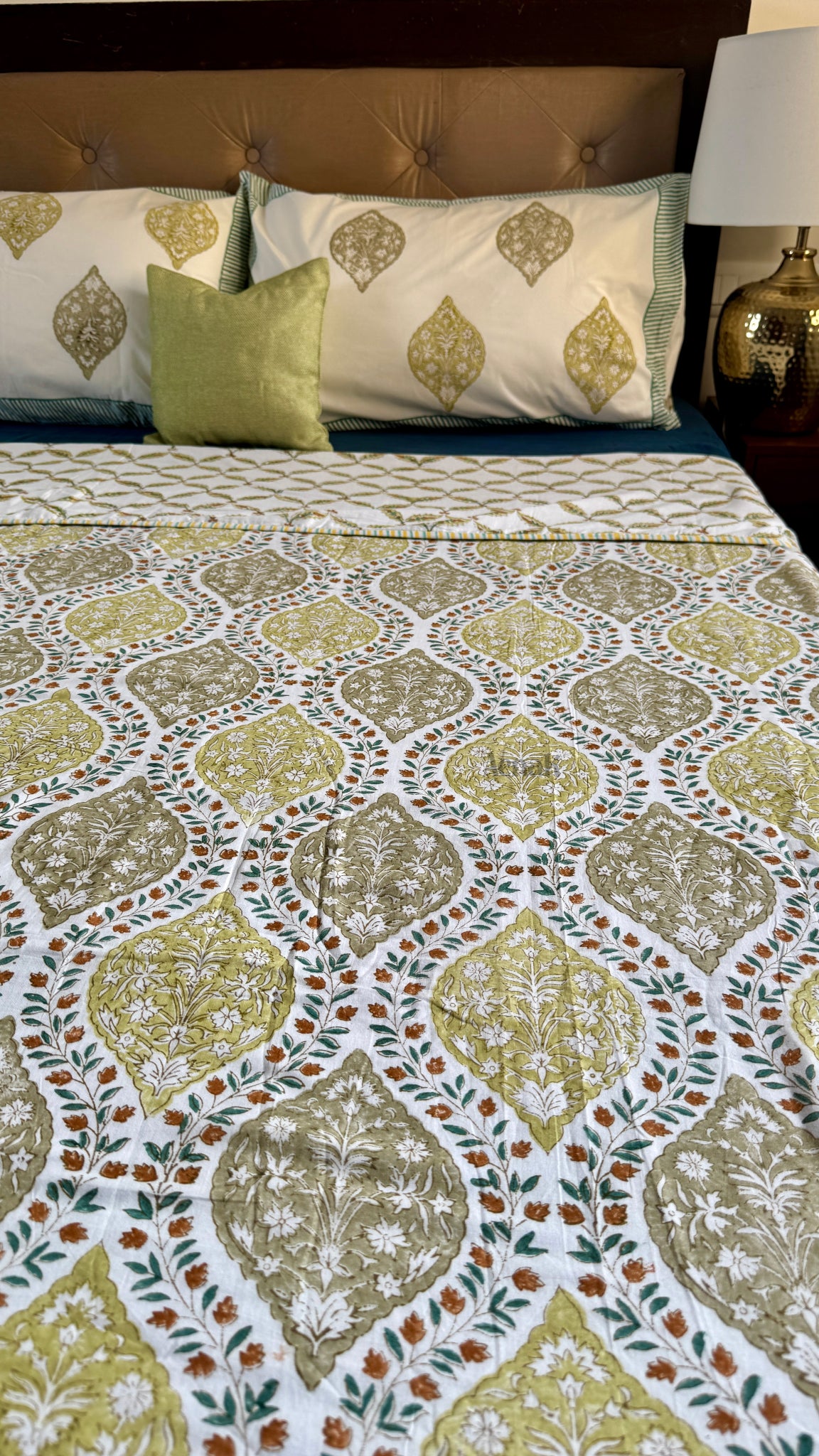 Green Jaal Handblock Bedsheet + Dohar Combo