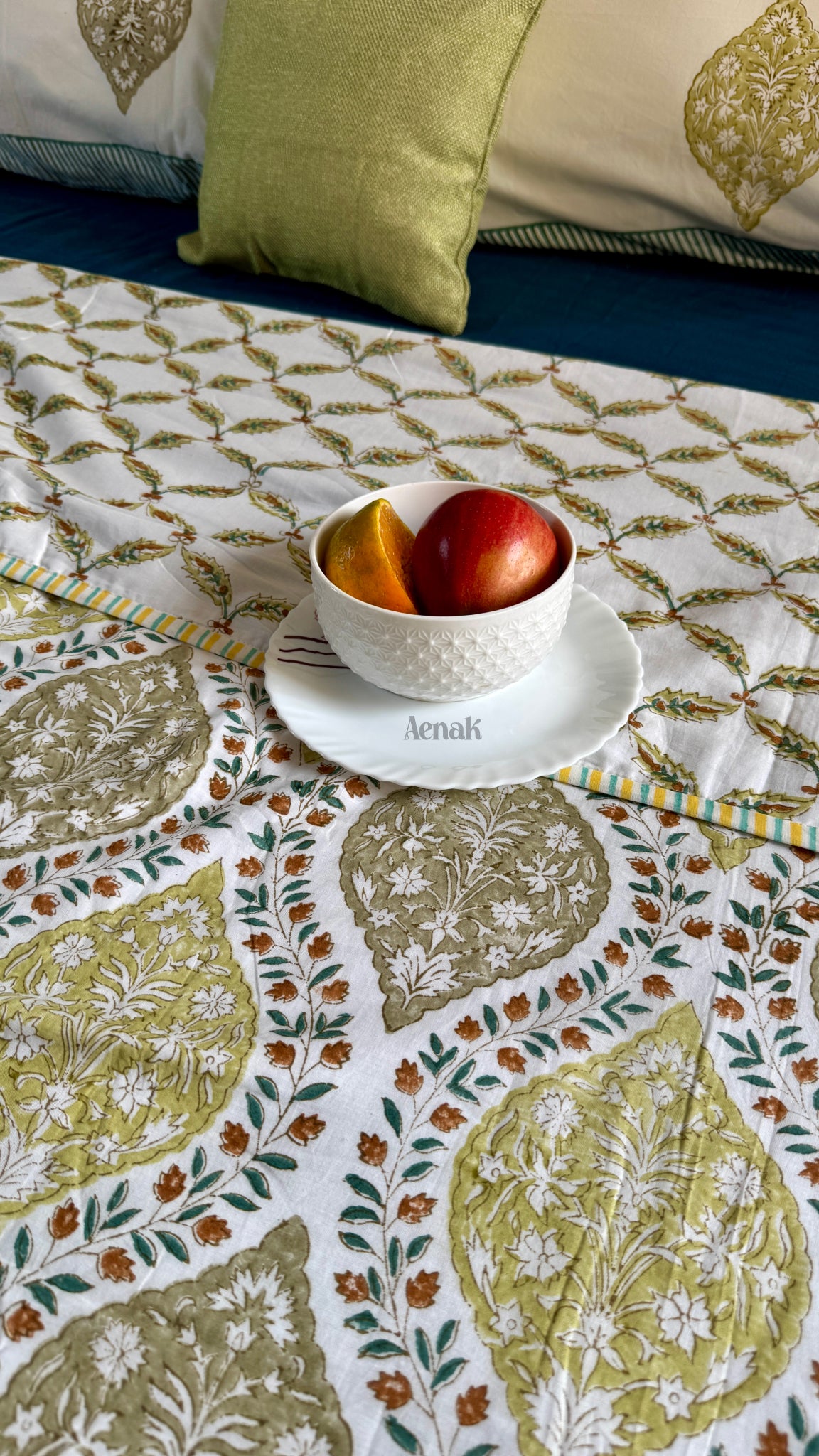 Green Jaal Handblock Bedsheet + Dohar Combo