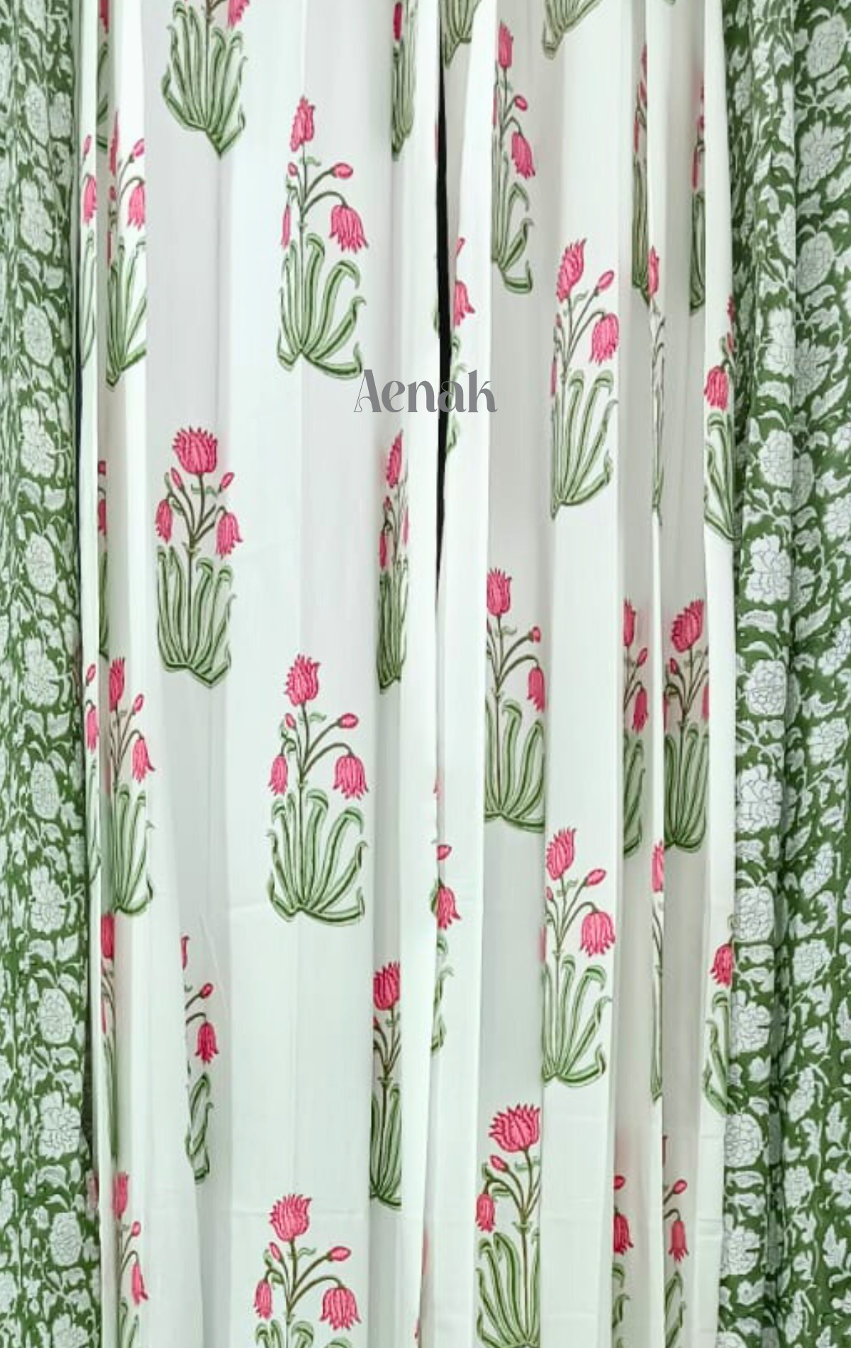 Pink Lotus Eyelet Handblock Curtains