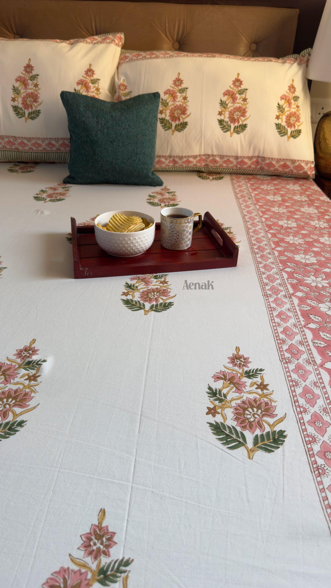 Pink Dahlia Handblock Printed Premium Cotton Bedsheet