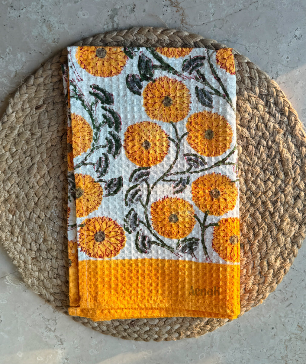 Handblock Printed Waffle Cotton Handtowel - Set of 2