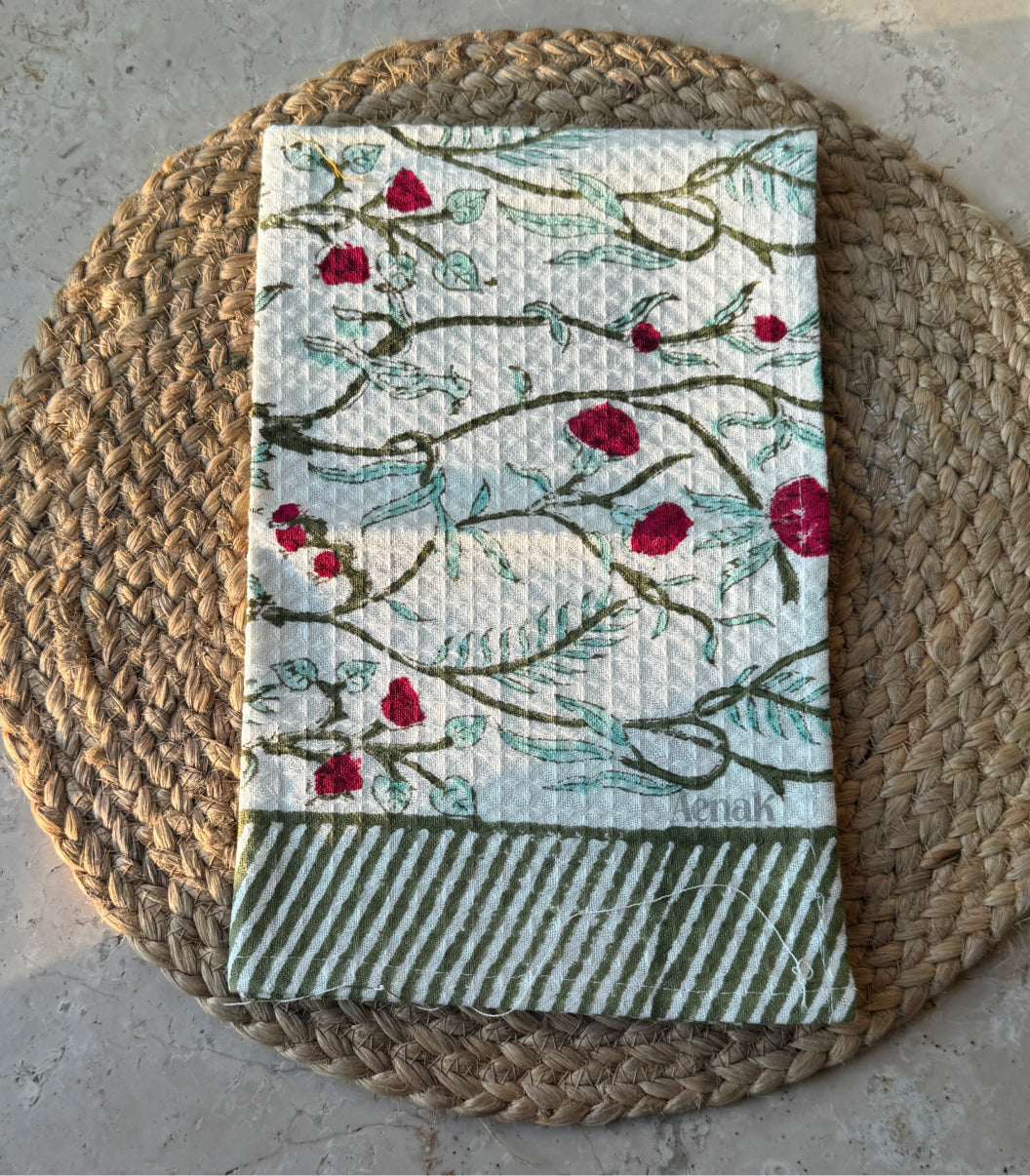 Handblock Printed Waffle Cotton Handtowel - Set of 2