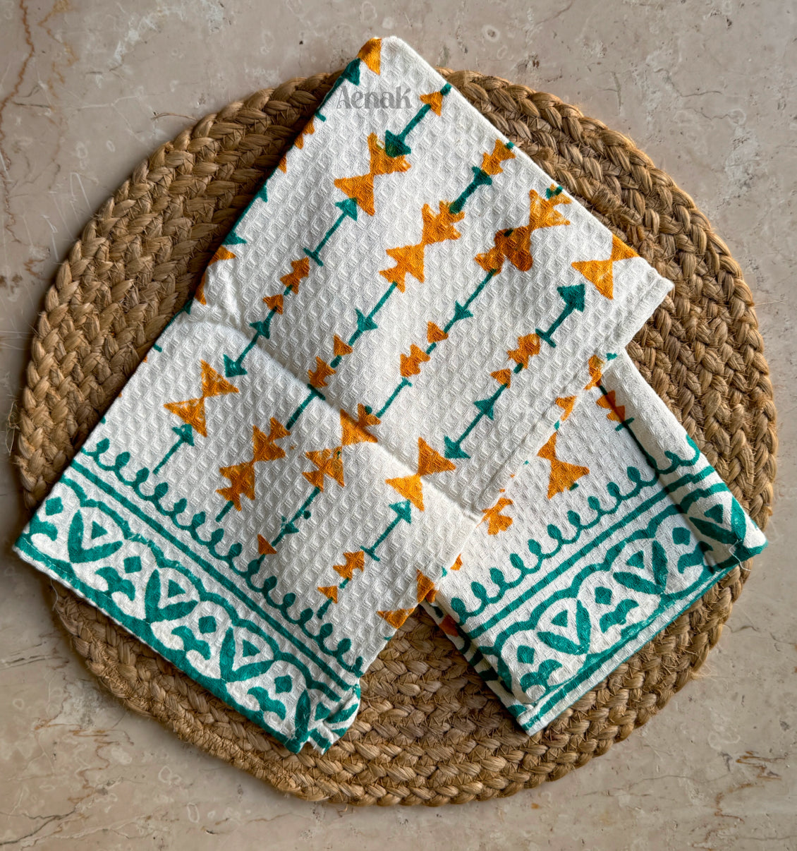 Handblock Printed Waffle Cotton Handtowel - Set of 2