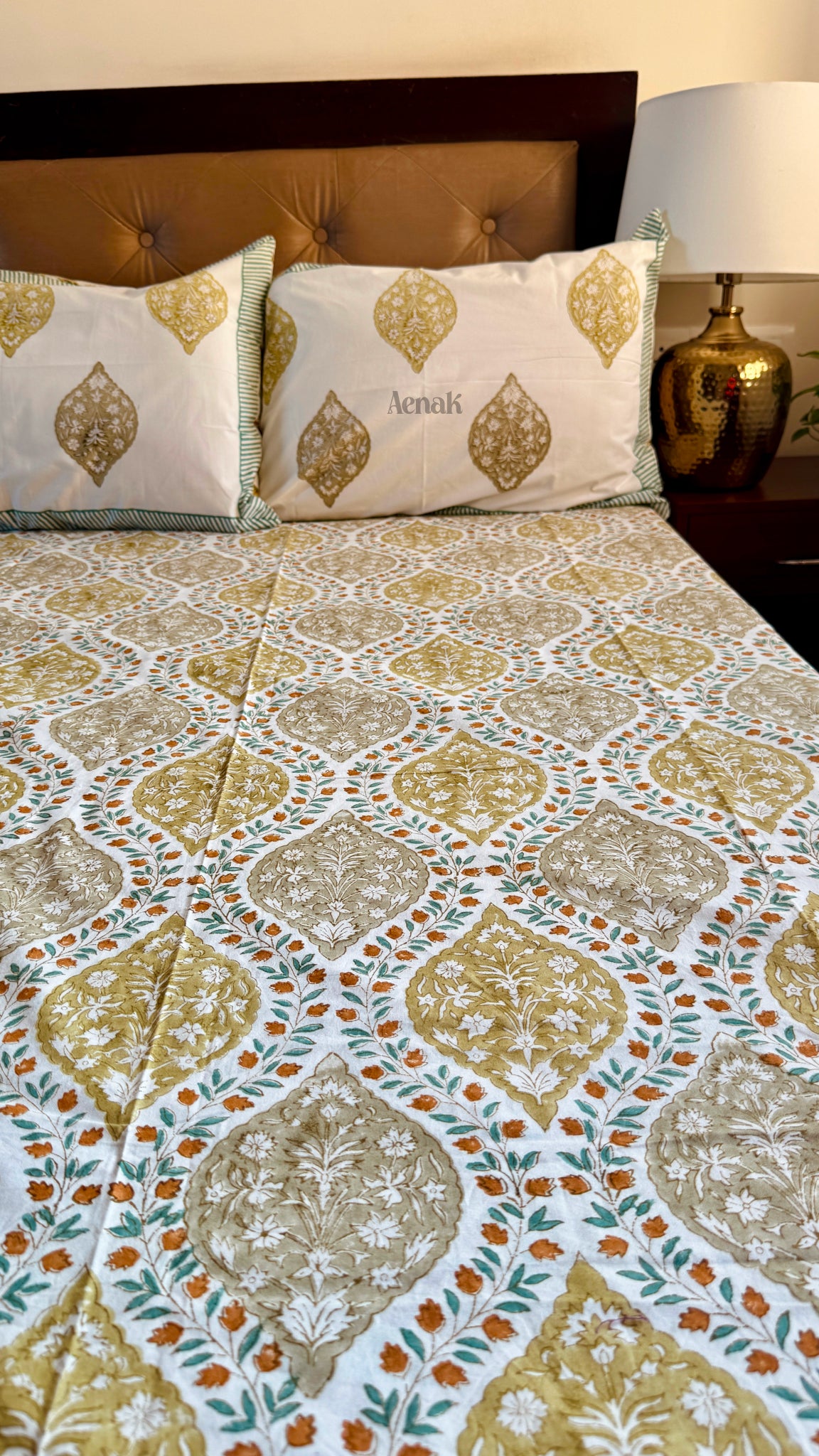 Green Jaal Handblock Printed Premium Cotton Bedsheet