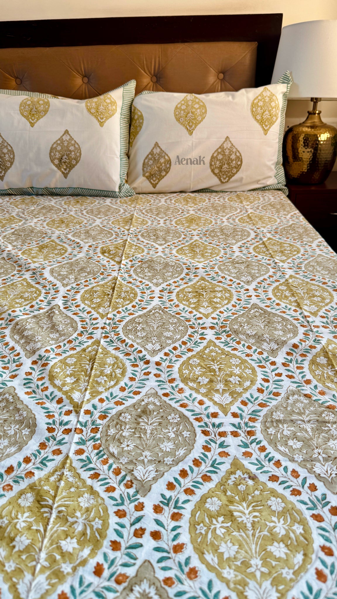 Green Jaal Handblock Printed Premium Cotton Bedsheet