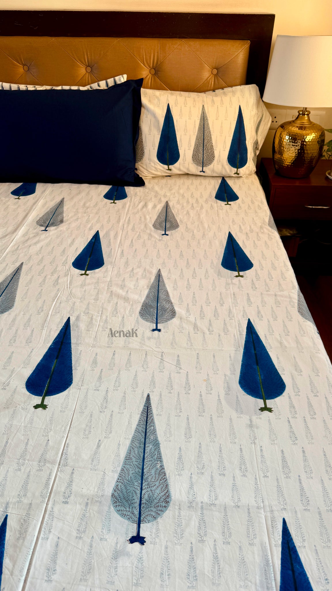 Blue Cypress Handblock Printed Premium Cotton Bedsheet