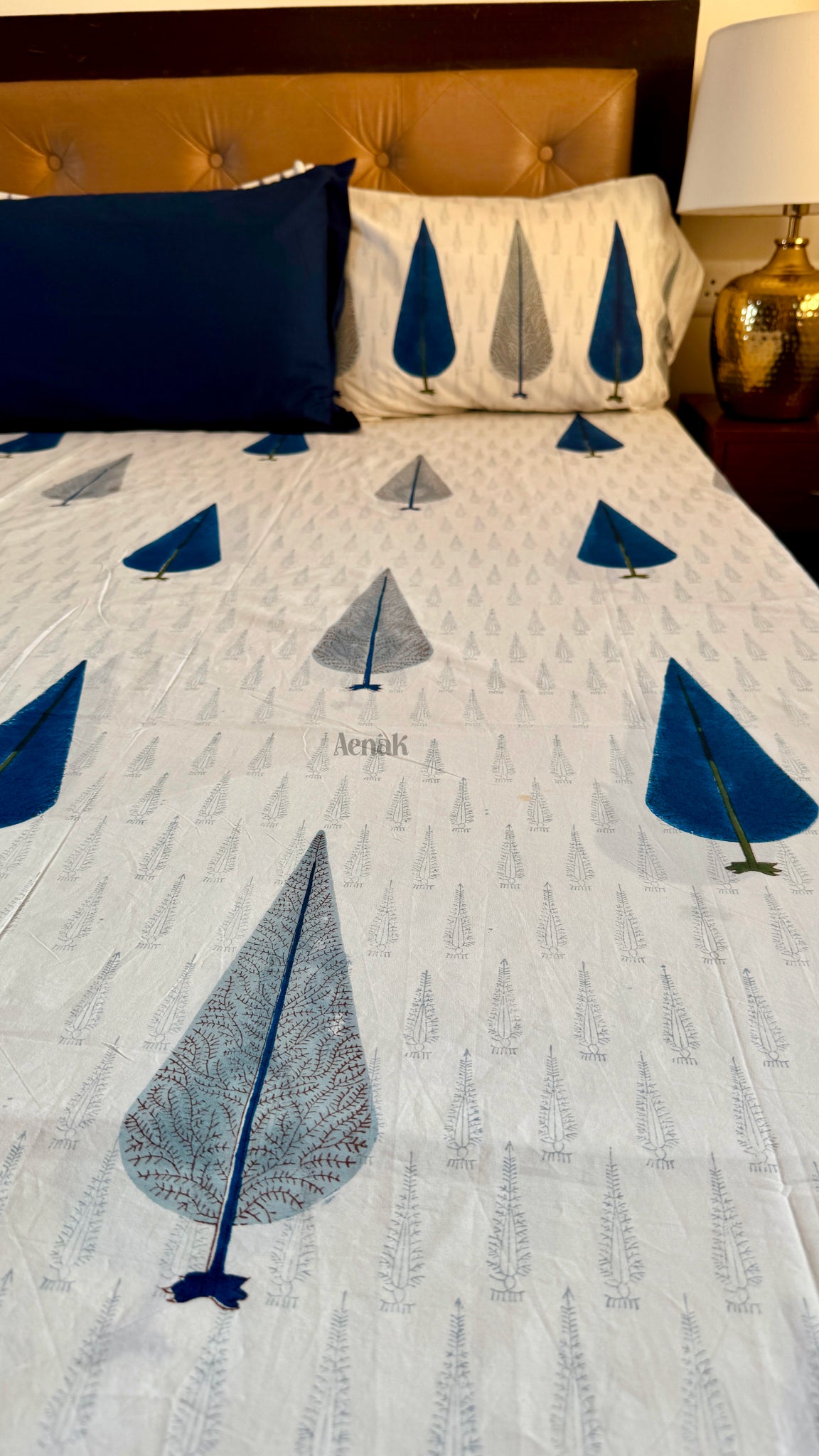 Blue Cypress Handblock Premium Cotton Bedsheet Set