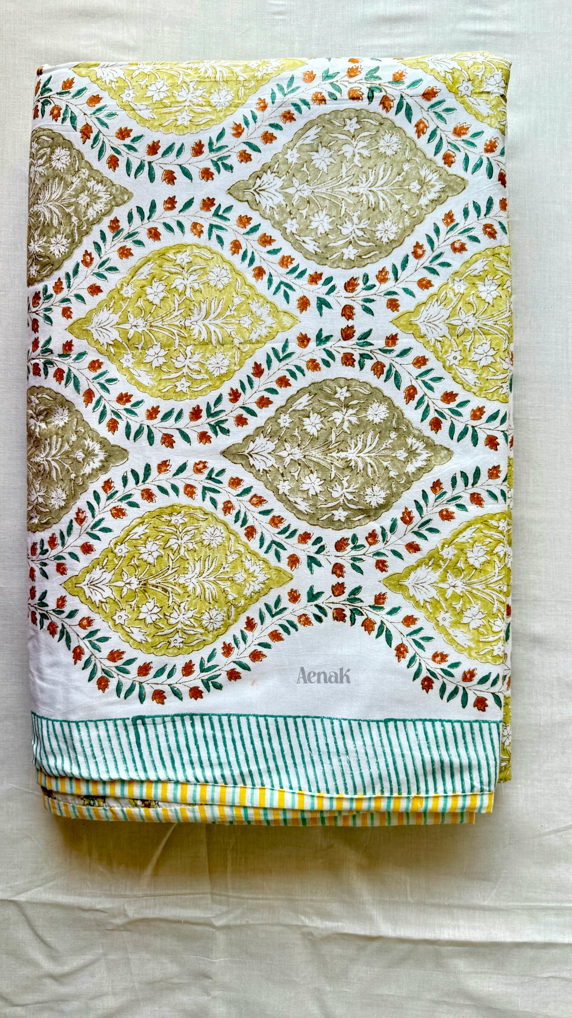 Green Jaal Handblock Mulmul Cotton Reversible Dohar