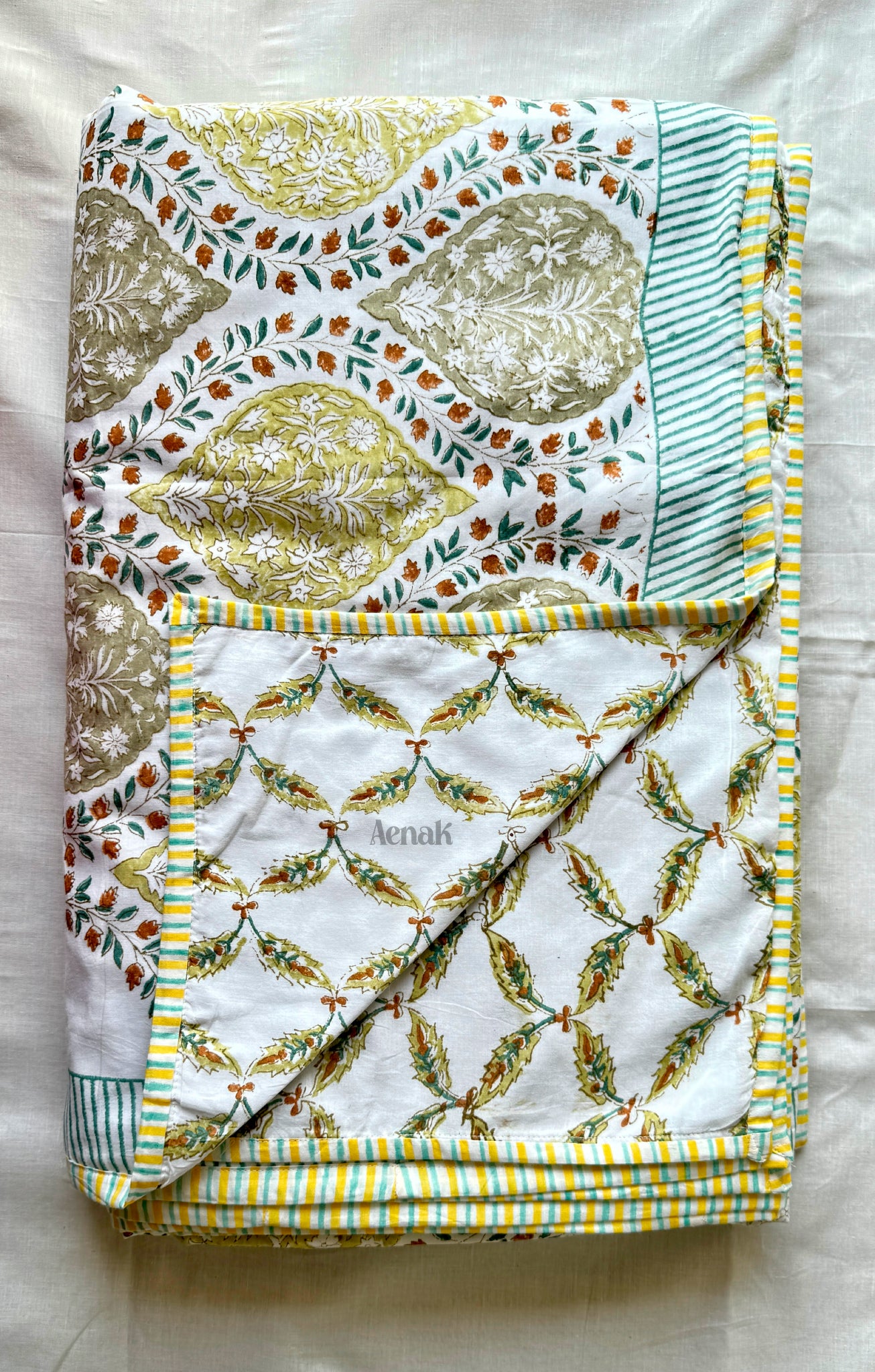 Green Jaal Handblock Bedsheet + Dohar Combo