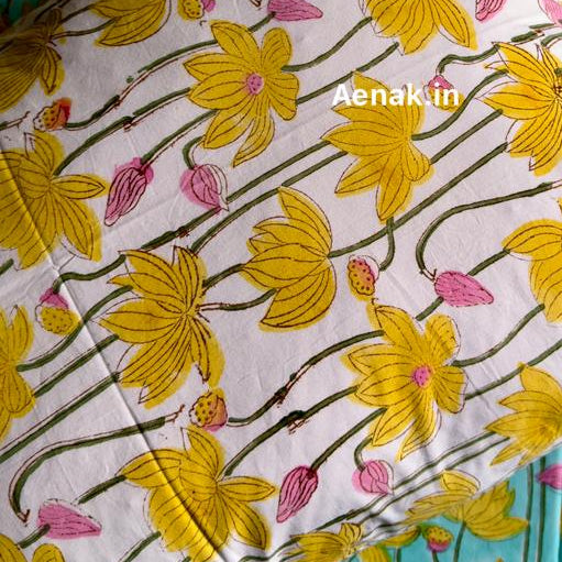 Yellow Pichwai Lotus Handblock Duvet/Quilt Cover