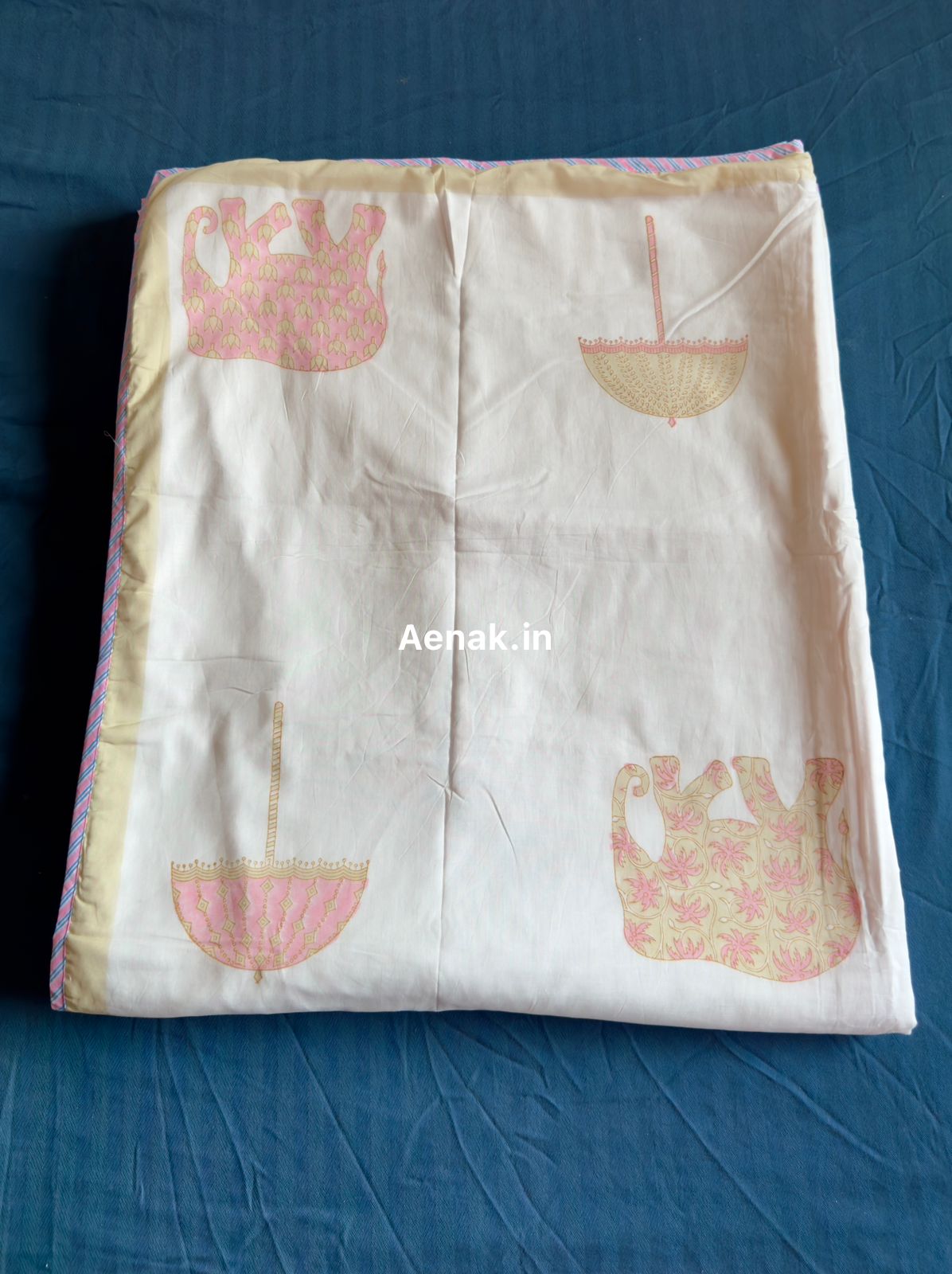 Pink Elephant Handblock Mulmul Cotton Reversible Dohar