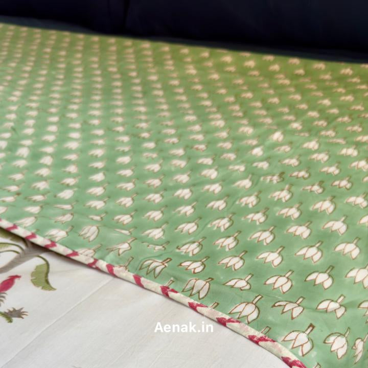 Green Elephant Handblock Duvet/Quilt Cover
