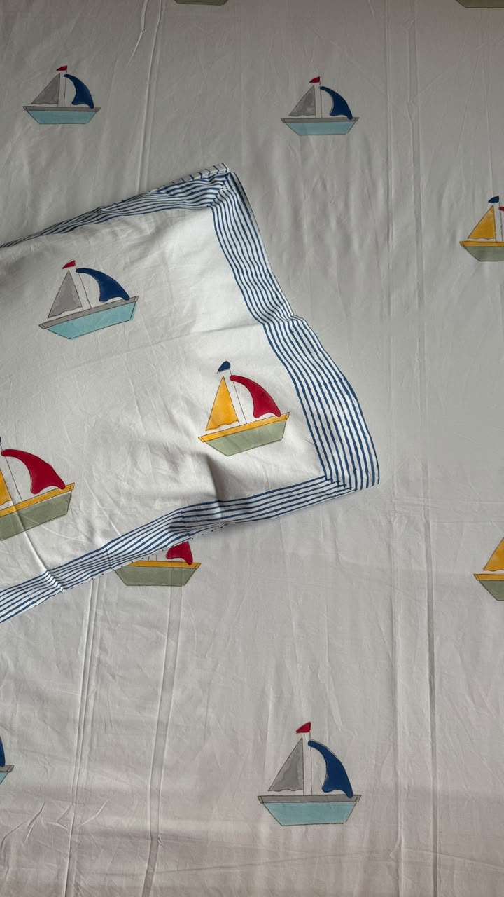 The Little Skipper Handblock Premium Cotton Bedsheet Set