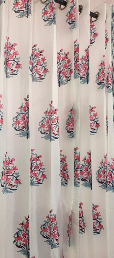 Peach Floral Handblock Curtains