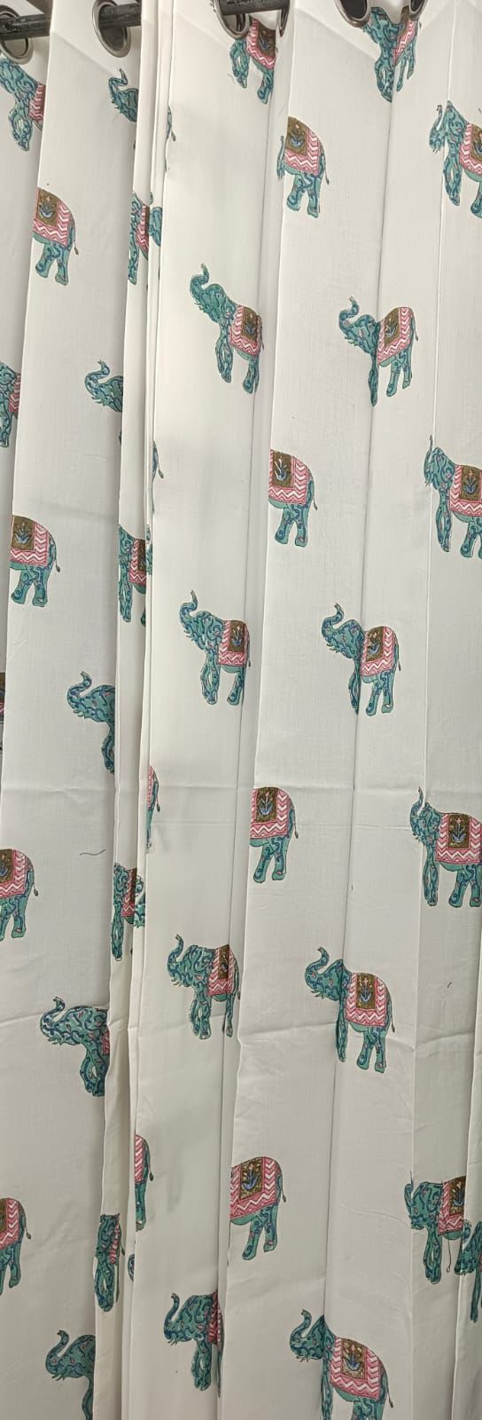 Blue Elephant Handblock Curtains