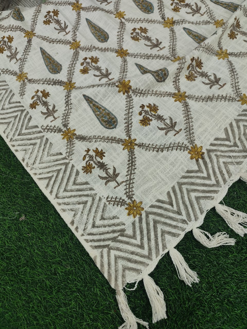 Handblock Jute Cotton Dhurries