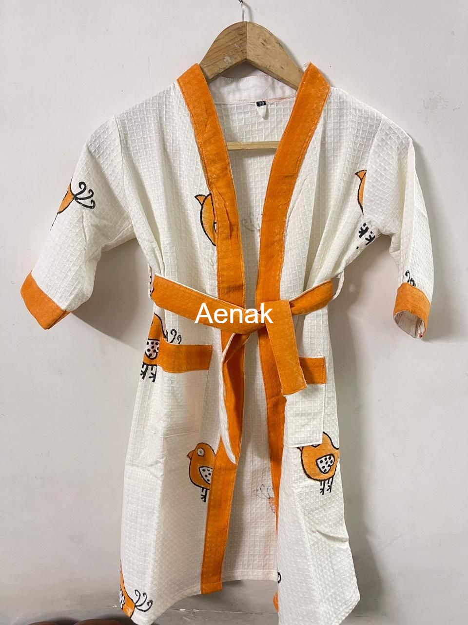 Orange Sparrow Handblock Cotton Bathrobe