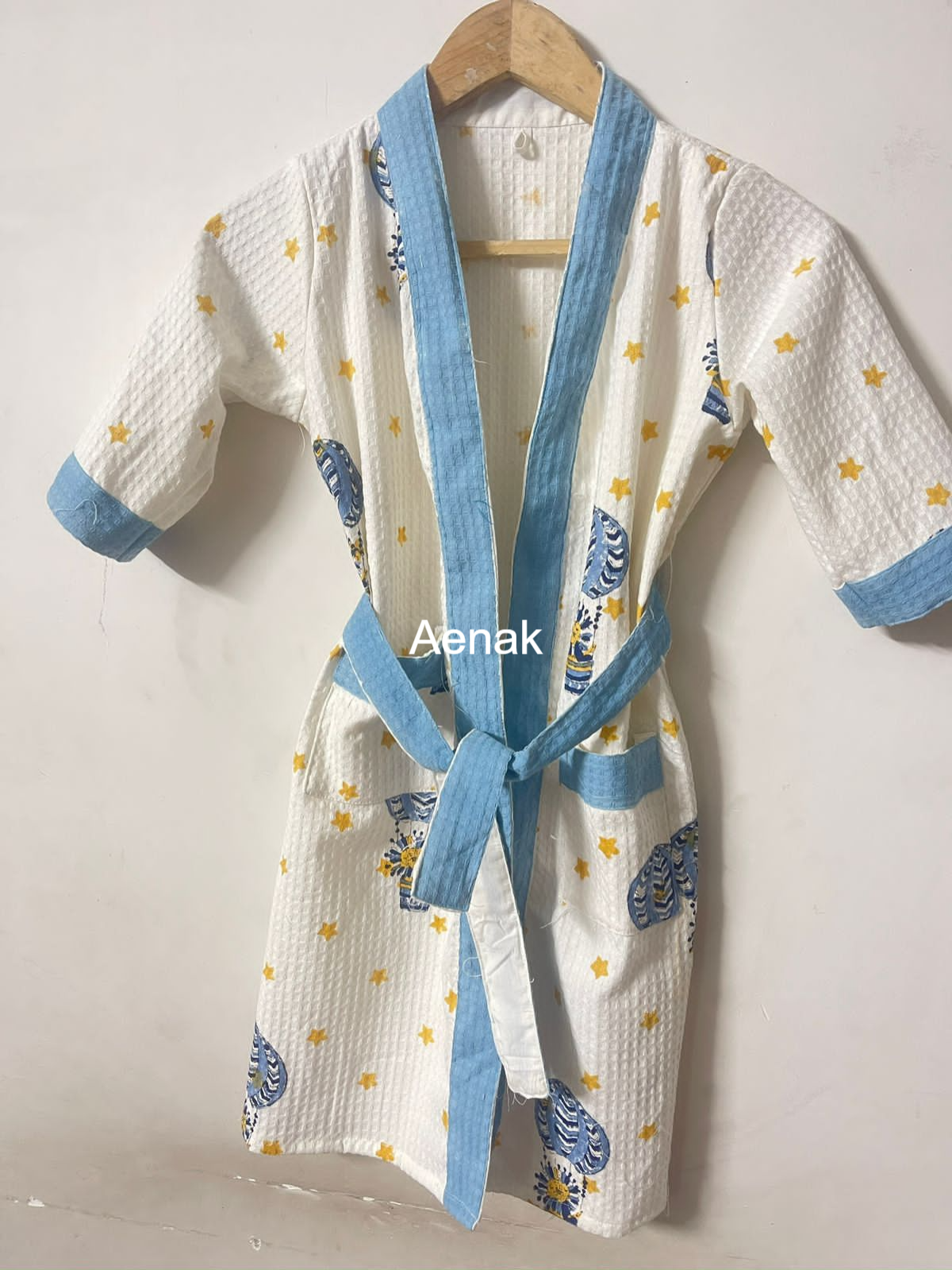 Skyward Dreams Handblock Cotton Bathrobe Set