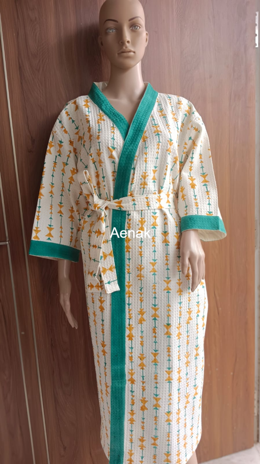 Vasant Block Print Handblock Waffle Cotton Bathrobe Set