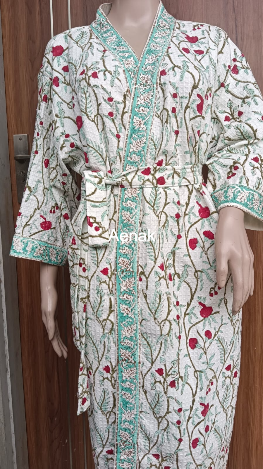 Gulab Jaal Handblock Waffle Cotton Bathrobe Set