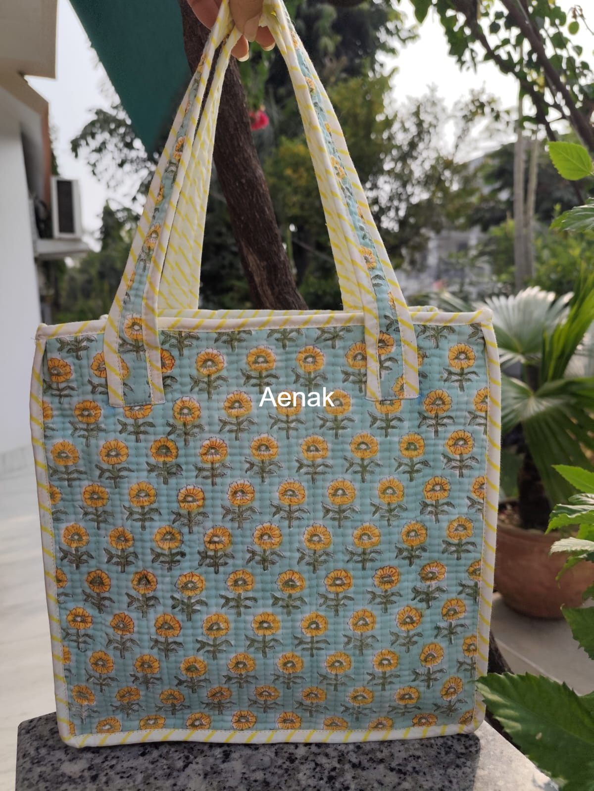Tiny Yellow Floral Garden Handblock Lunch Bag