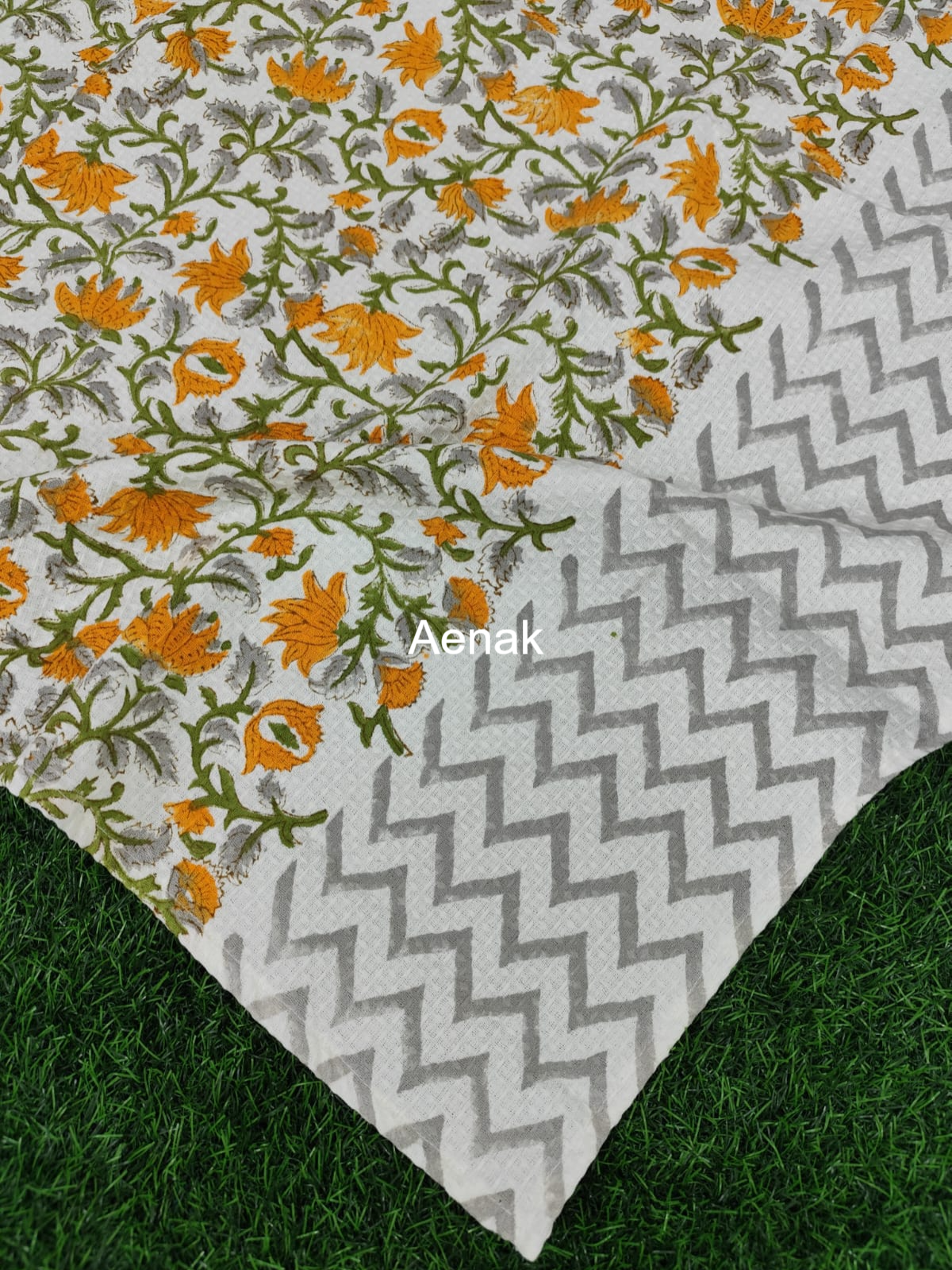 Yellow Floral Garden Handblock Waffle Cotton Towel