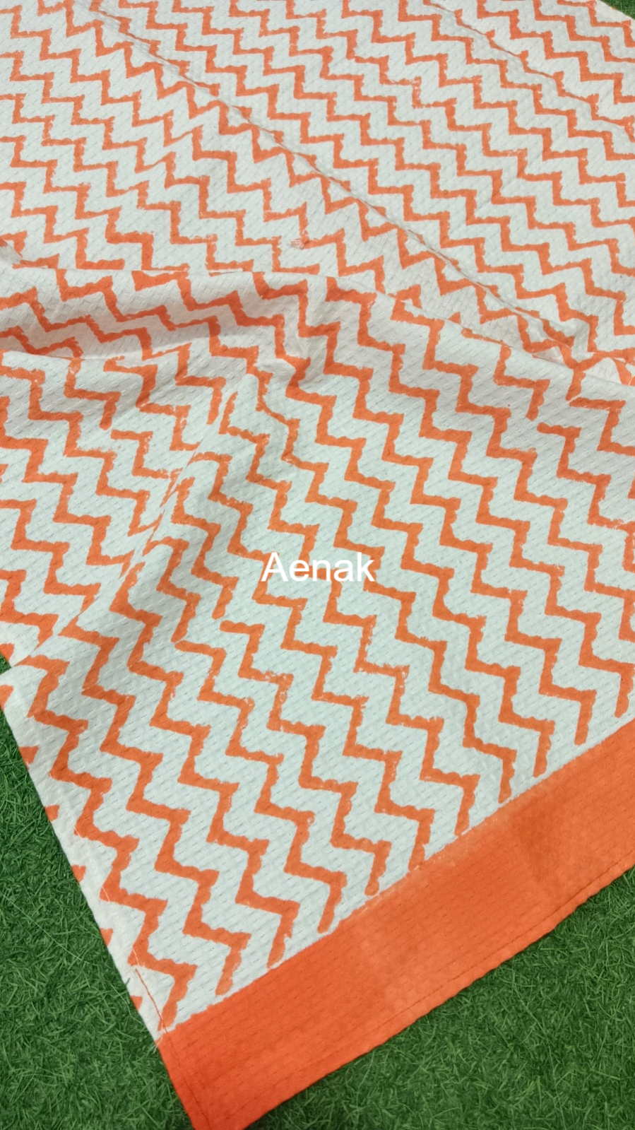 Orange Chevron Handblock Waffle Cotton Towel