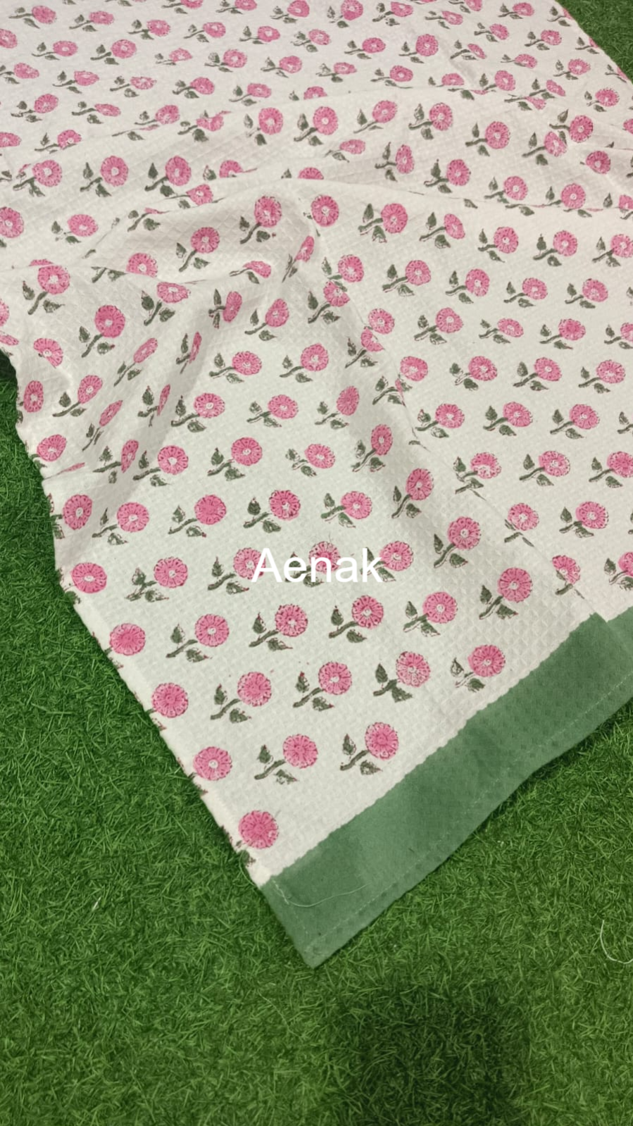 Pink Madhumati Handblock Waffle Cotton Towel