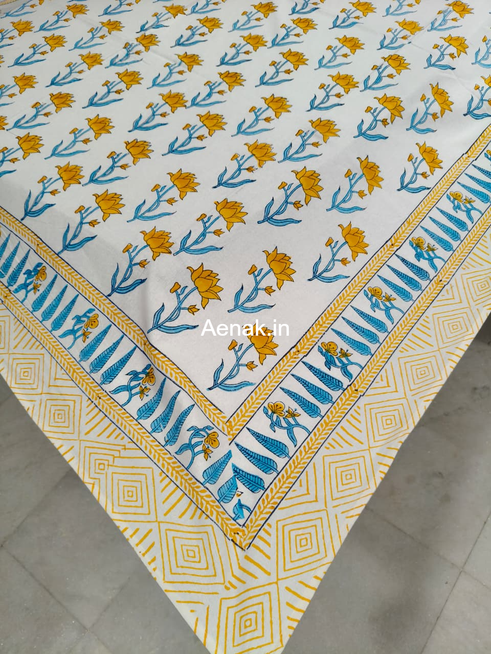 Yellow Lotus Handblock Table Cover