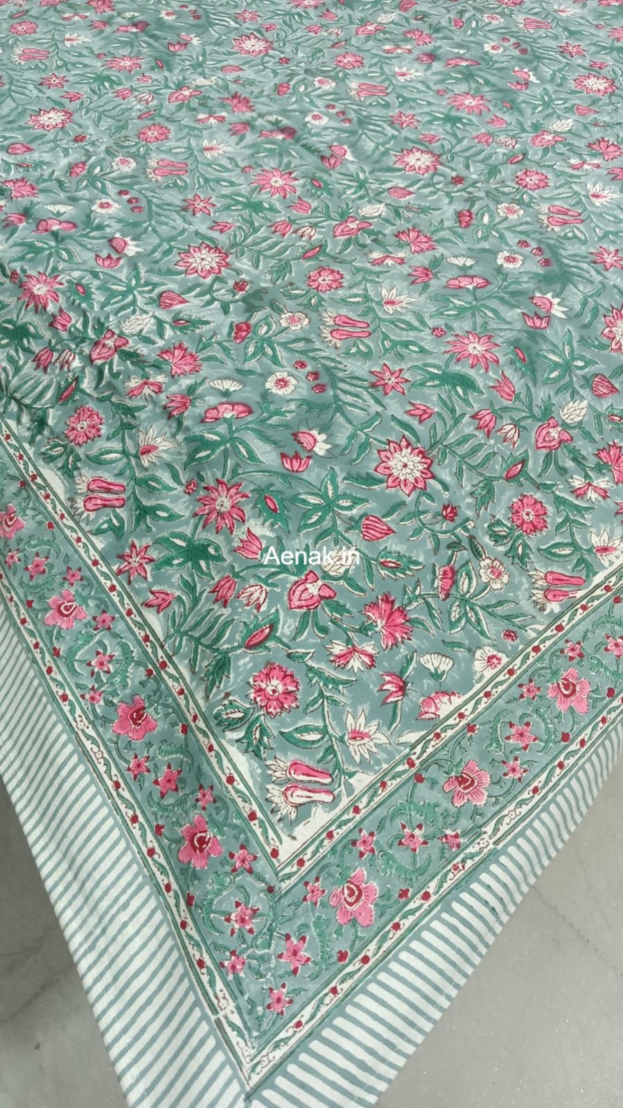 Sage Green Bagh Handblock Table Cover
