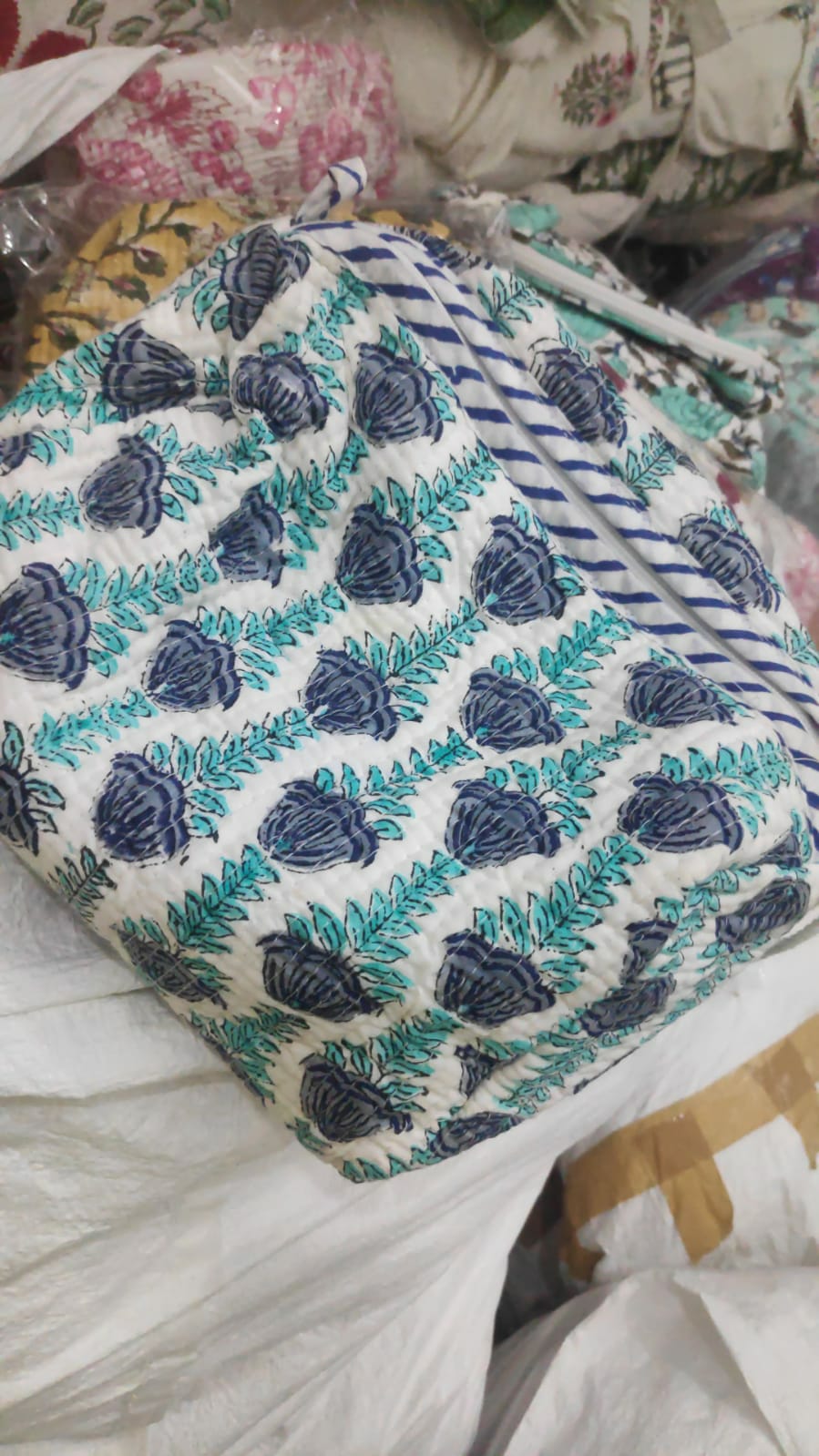Blue Periwinkle Quilted Vanity Pouches-Set of 3