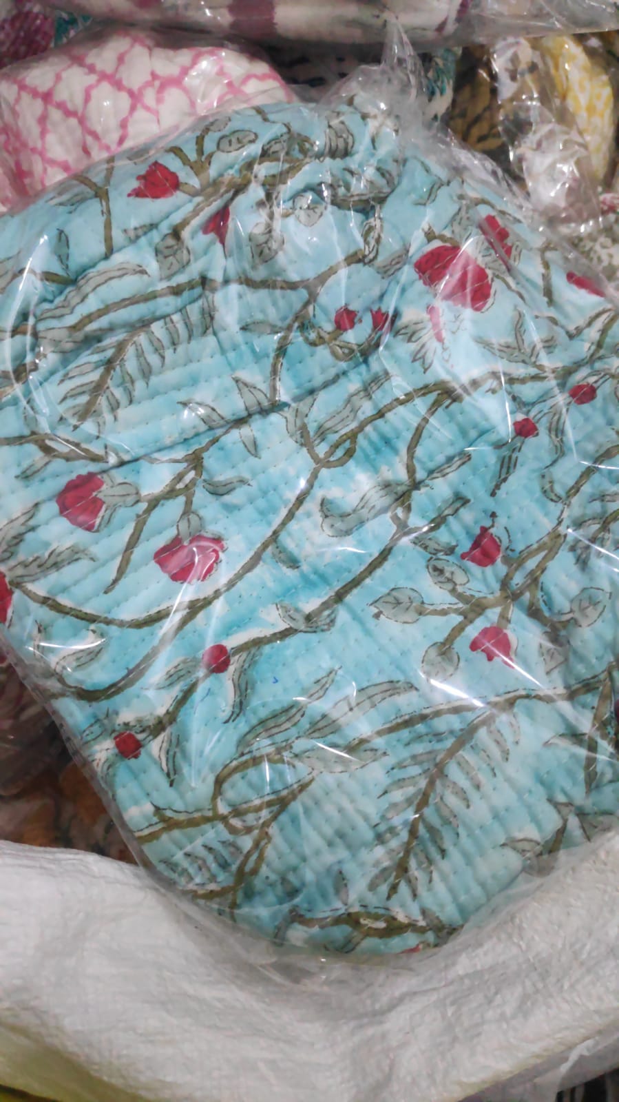 Red Floral Jaal Quilted Vanity Pouches-Set of 3