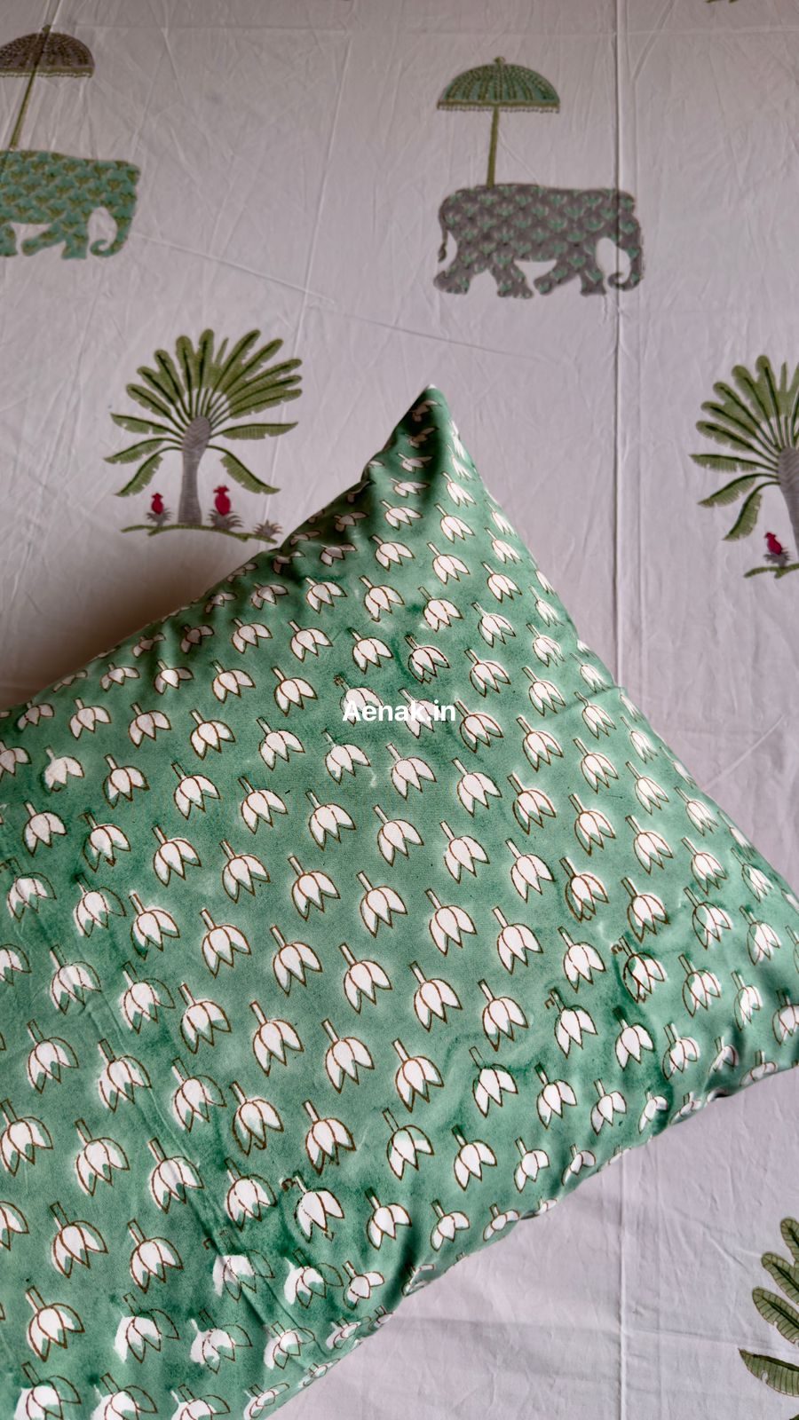 Green Elephant Handblock Premium Cotton Bedsheet Set